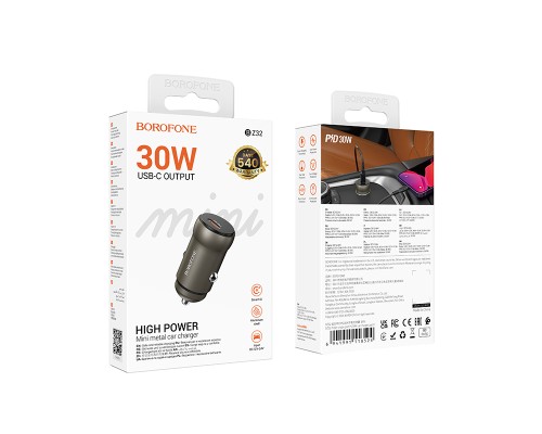 Автомобільний зарядний пристрій BOROFONE BZ32 Fresh single port PD30W car charger Black (6941991118517)