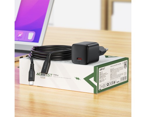 Мережевий зарядний пристрій ACEFAST A118 PD30W mini GaN USB-C fast charger set (P16) Black (6974316285182)