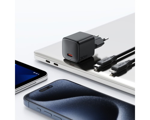 Мережевий зарядний пристрій ACEFAST A118 PD30W mini GaN USB-C fast charger set (P16) Black (6974316285182)