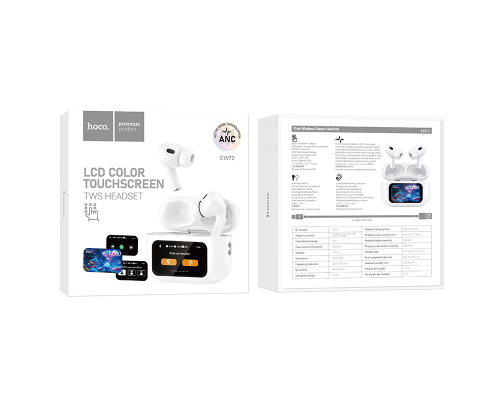 Бездротові навушники TWS HOCO EW72, ANC, Reduction touch screen, White (6942007629829)