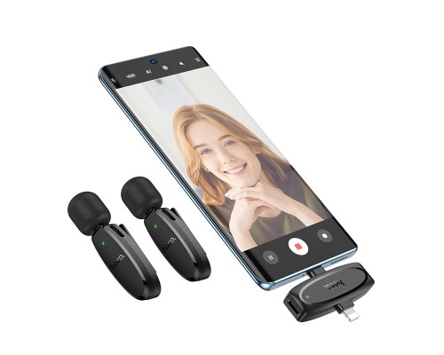 Бездротова мікрофонна система HOCO L15 dual-mic (iP/Type-C) Black (6942007638623)