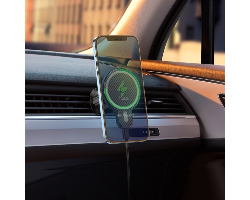 Автотримач для телефона з БЗП HOCO CA85 Ultra-fast magnetic wireless charging car holder Black (6931474745484)