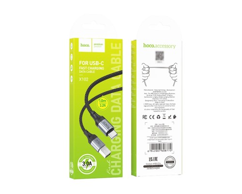 Кабель HOCO X102 USB to Type-C 3A, 1m, nylon, aluminum connectors, Black (6942007608770)