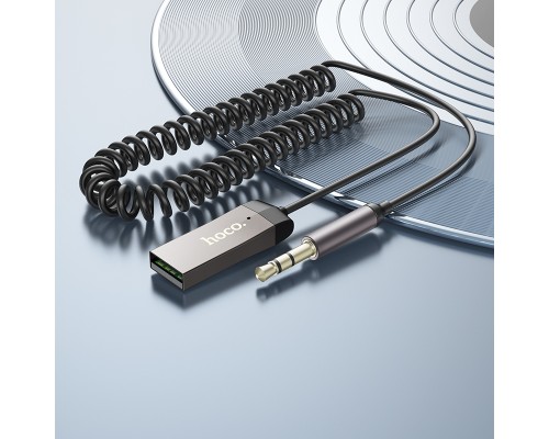 Bluetooth-ресивер HOCO E78 Benefit car AUX BT receiver with cable Black Metal Gray (6942007605663)