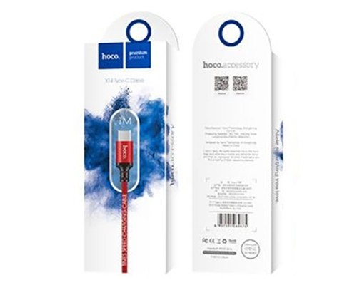 Кабель HOCO X14 USB to Type-C 3A, 1m, nylon, aluminum connectors, Black-Red (6957531062875)