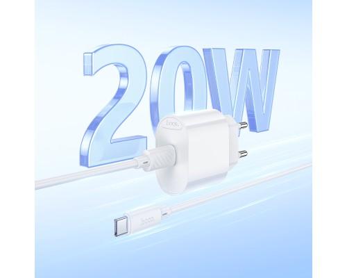 Мережевий зарядний пристрій з кабелем HOCO C109A(PD20W) Fighter single port PD20W charger set(C to C) White (6942007656672)