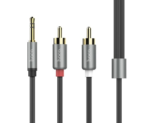 Аудіокабель HOCO UPA10 3.5mm male to double lotus RCA, TPE, 1.5m, Metal Gray (6957531078142)