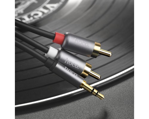 Аудіокабель HOCO UPA10 3.5mm male to double lotus RCA, TPE, 1.5m, Metal Gray (6957531078142)