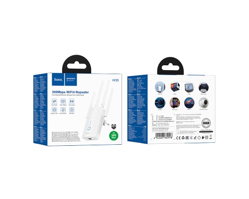 Ретранслятор Wi-Fi HOCO HI35 WiFi4 repeater White (6942007662918)