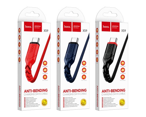 Кабель HOCO X59 USB to Type-C 3A, 1m, nylon, TPE connectors, Black (6931474744920)