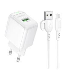 Мережевий зарядний пристрій з кабелем BOROFONE BAS42A Potential single-port QC3.0 charger set(Micro)(EU) White (6941991113796)