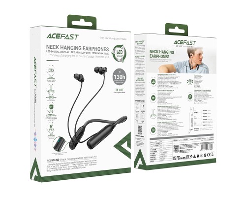 Бездротові спортивні навушники ACEFAST N4 neck hanging wireless earphones Black (6974316283607)