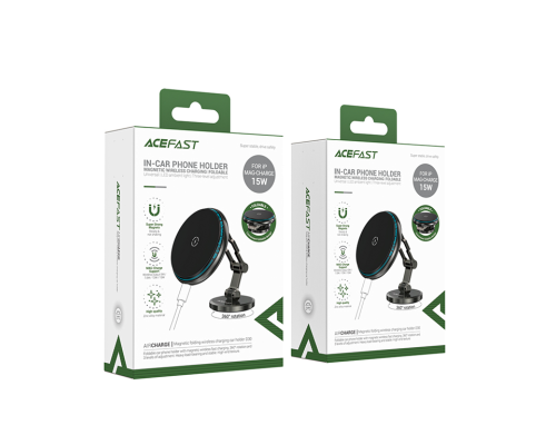Автотримач для телефона з БЗП ACEFAST D30 magnetic folding wireless charging car holder Black (6974316283089)