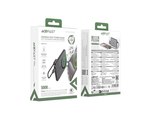 Зовнішній акумулятор ACEFAST M30-5000 PD20W magnetic fast charging power bank with cable Black (6974316286004)