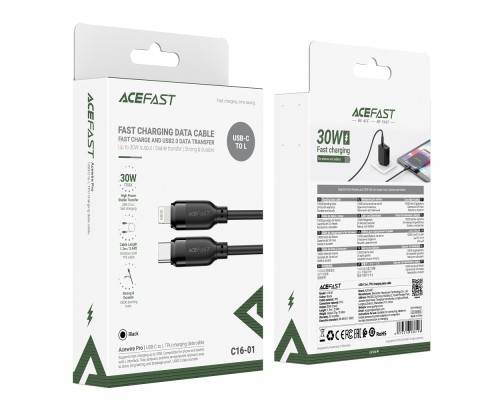 Кабель ACEFAST C16-01 TPU charging data cable USB-C to L Black (6974316286196)