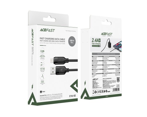 Кабель ACEFAST C16-02 TPU charging data cable USB-A to L Black (6974316286202)