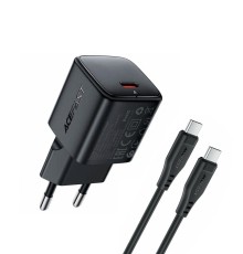 Мережевий зарядний пристрій з кабелем ACEFAST A117 PD20W mini GaN fast charger set(P16),black  Black (6974316286509)
