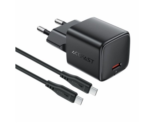 Мережевий зарядний пристрій з кабелем ACEFAST A117 PD20W mini GaN fast charger set(P16),black  Black (6974316286509)