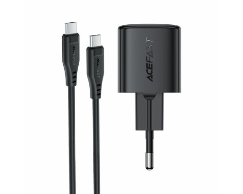Мережевий зарядний пристрій з кабелем ACEFAST A117 PD20W mini GaN fast charger set(P16),black  Black (6974316286509)