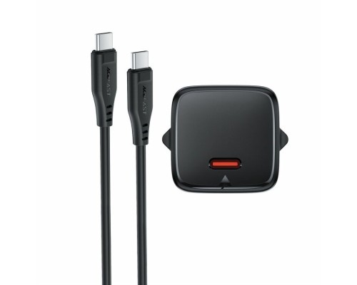 Мережевий зарядний пристрій з кабелем ACEFAST A117 PD20W mini GaN fast charger set(P16),black  Black (6974316286509)