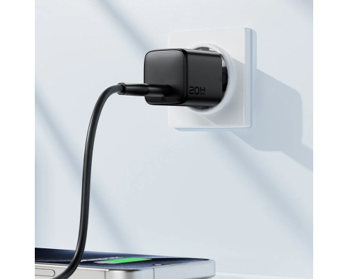 Мережевий зарядний пристрій з кабелем ACEFAST A117 PD20W mini GaN fast charger set(P16),black  Black (6974316286509)