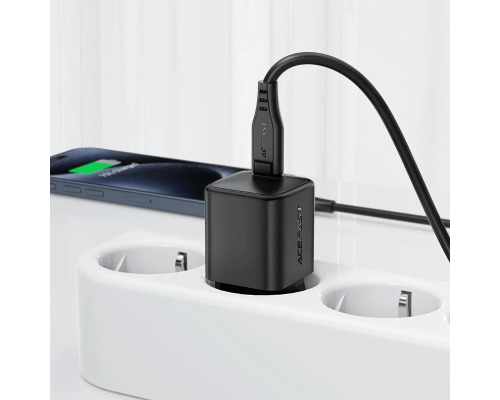 Мережевий зарядний пристрій з кабелем ACEFAST A117 PD20W mini GaN fast charger set(P16),black  Black (6974316286509)