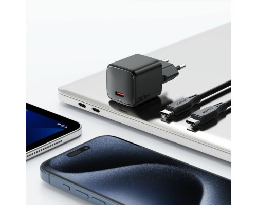 Мережевий зарядний пристрій з кабелем ACEFAST A117 PD20W mini GaN fast charger set(P16),black  Black (6974316286509)