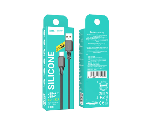 Кабель HOCO X101 Assistant silicone charging data cable Type-C Black (6942007604079)