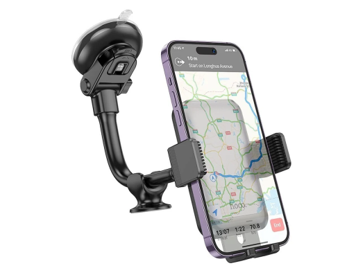 Автотримач для телефона HOCO H27 Rock push-type car holder(center console) Black gray (6942007608923)