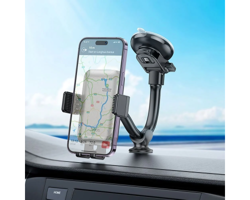 Автотримач для телефона HOCO H27 Rock push-type car holder(center console) Black gray (6942007608923)