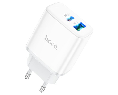 Мережевий зарядний пристрій HOCO C105A Stage dual port PD20W+QC3.0 charger White (6931474782946)