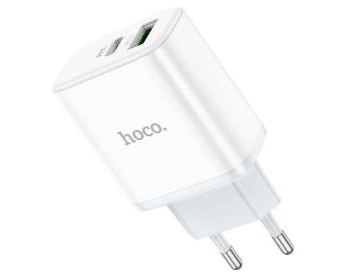 Мережевий зарядний пристрій HOCO C105A Stage dual port PD20W+QC3.0 charger White (6931474782946)