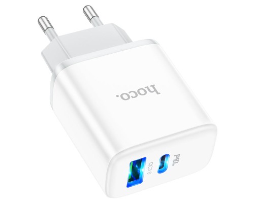 Мережевий зарядний пристрій HOCO C105A Stage dual port PD20W+QC3.0 charger White (6931474782946)