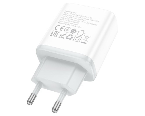 Мережевий зарядний пристрій HOCO C105A Stage dual port PD20W+QC3.0 charger White (6931474782946)