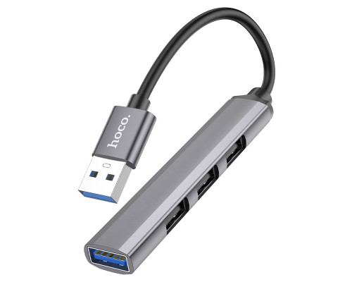 USB-хаб HOCO HB26 4 in 1 adapter(USB to USB3.0+USB2.0*3) Metal Gray (6931474765468)