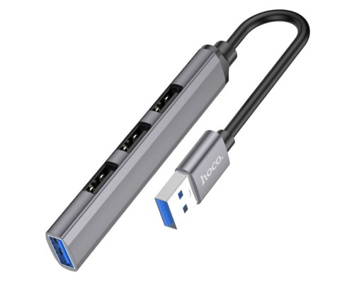 USB-хаб HOCO HB26 4 in 1 adapter(USB to USB3.0+USB2.0*3) Metal Gray (6931474765468)