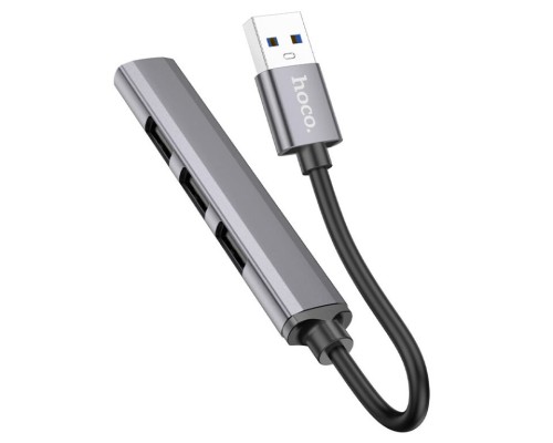 USB-хаб HOCO HB26 4 in 1 adapter(USB to USB3.0+USB2.0*3) Metal Gray (6931474765468)