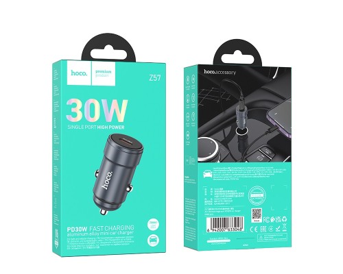 Автомобільний зарядний пристрій HOCO Z57 Glorious single-port PD30W car charger Metal Gray (6942007633048)