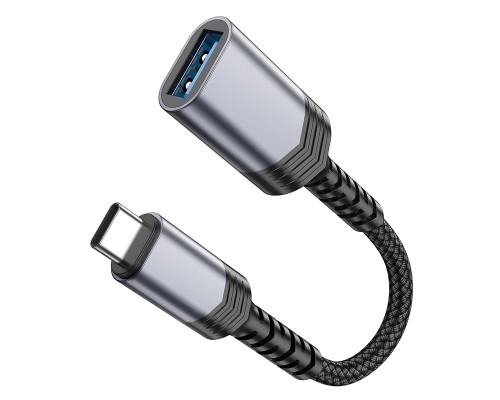 Кабель-перехідник HOCO UA24 Type-C male to USB female 3.0 converter Metal Gray (6942007608848)