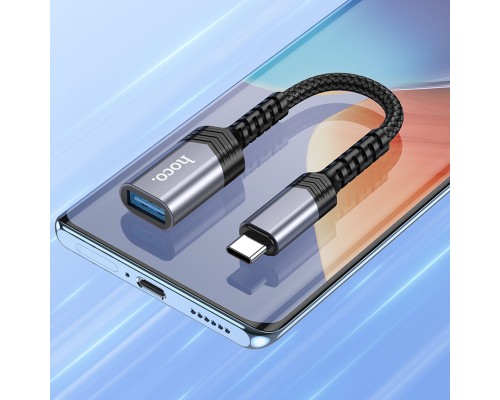 Кабель-перехідник HOCO UA24 Type-C male to USB female 3.0 converter Metal Gray (6942007608848)