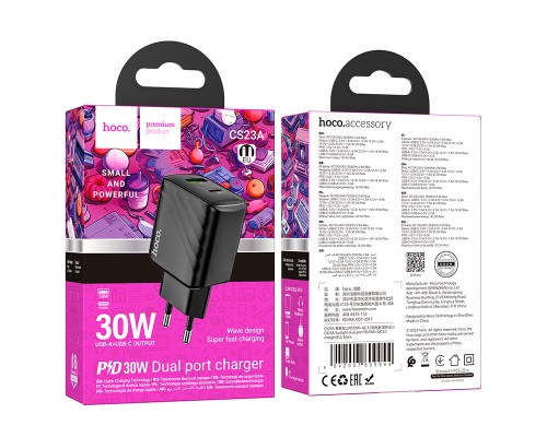 Мережевий зарядний пристрій HOCO CS23A Sunlight dual port PD30W+QC3.0 charger Black (6942007609944)