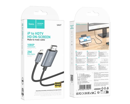 Перехідник HOCO UA27 HD on-screen cable iP to HDTV Metal Gray (6942007619011)