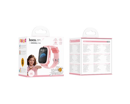 Дитячий смарт-годинник HOCO Y106 4G 46mm. 730 mAh children phone watch Pink (6942007658713)