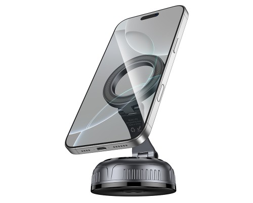 Автотримач для телефона HOCO H92 High vacuum suction cup magnetic holder(universal) Black Metal Gray (6942007663861)