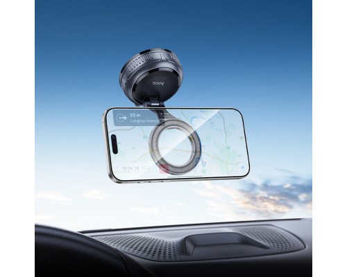 Автотримач для телефона HOCO H92 High vacuum suction cup magnetic holder(universal) Black Metal Gray (6942007663861)