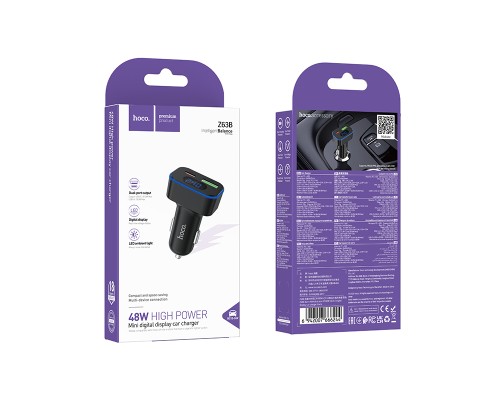 Автомобільний зарядний пристрій HOCO Z63B Barry 48W dual port PD30W+QC3.0 digital display car charger (6942007666244)