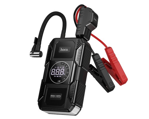Автомобільний пуско-зарядний пристрій з насосом HOCO QS6 Clever Intelligent air pump+emergency start-up power bank(8000mAh) Black (6942007673013)