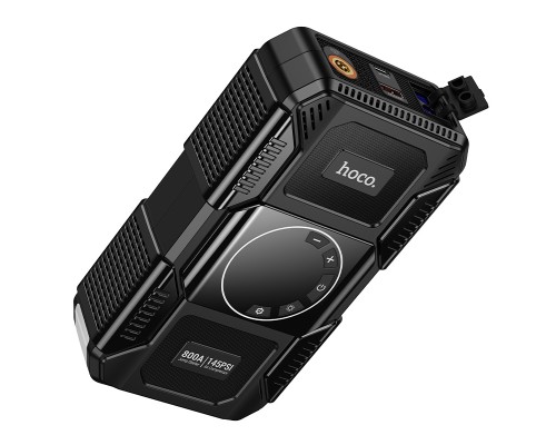 Автомобільний пуско-зарядний пристрій з насосом HOCO QS6 Clever Intelligent air pump+emergency start-up power bank(8000mAh) Black (6942007673013)