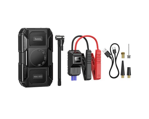 Автомобільний пуско-зарядний пристрій з насосом HOCO QS6 Clever Intelligent air pump+emergency start-up power bank(8000mAh) Black (6942007673013)