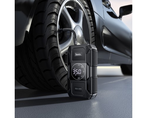 Автомобільний пуско-зарядний пристрій з насосом HOCO QS6 Clever Intelligent air pump+emergency start-up power bank(8000mAh) Black (6942007673013)